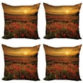 thumbnail image 1 of Ambesonne Poppy Flower Throw Pillow Cover 4 Pack, Sunset Meadow Farmland, 16", Marigold Scarlet, 1 of 5