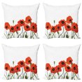 thumbnail image 1 of Ambesonne Poppy Flower Throw Pillow Cover 4 Pack, Vibrant Bloom Bouquet, 24", Olive Green Vermilion, 1 of 5