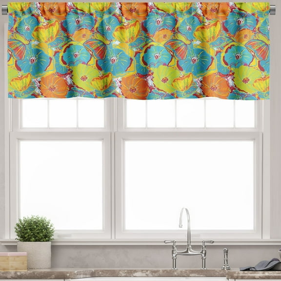 Ambesonne Poppy Flower Valance Pack of 2, Ornament Floral Design, 42"X12", Multicolor