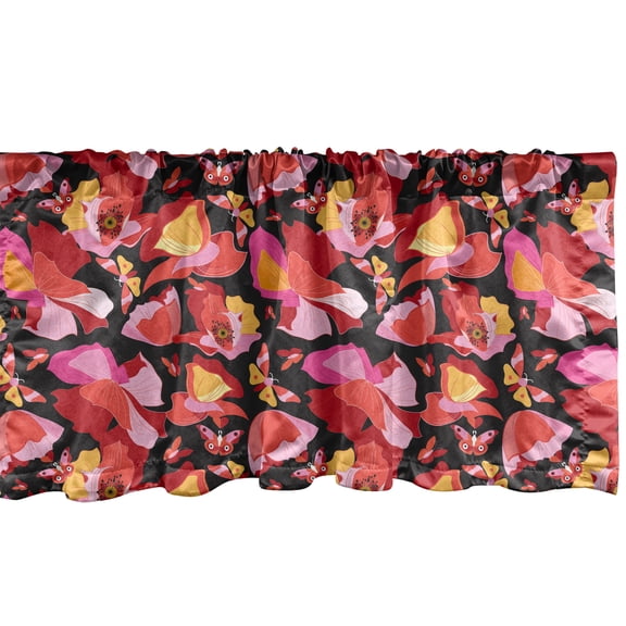 Ambesonne Poppy Flower Window Valance, Blossoms Butterflies, 54" X 12", Multicolor
