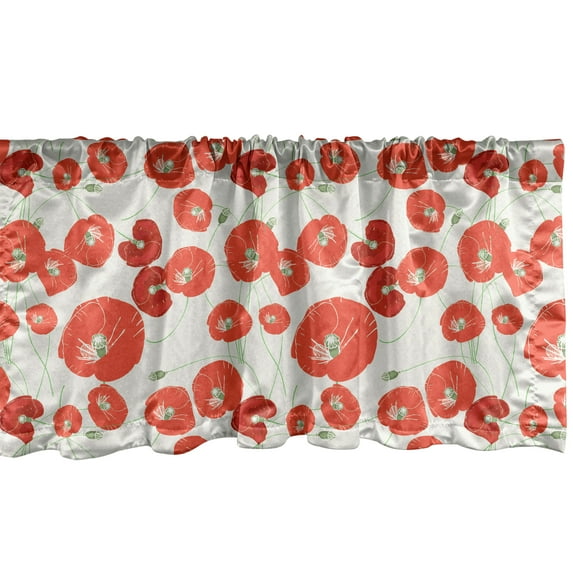 Ambesonne Poppy Flower Window Valance, Buds and Blossoms Art, 54" X 12", Dark Coral Reseda Green