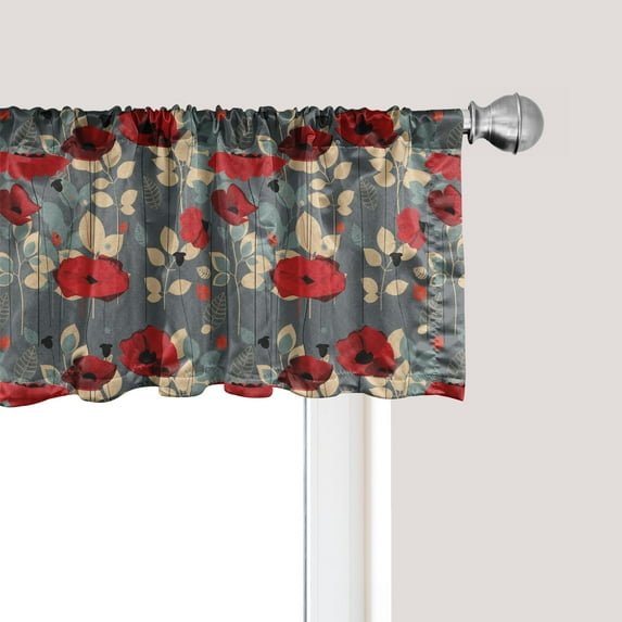 Ambesonne Poppy Flower Window Valance, Modern Floral Garden, 54" X 12", Grey Red Beige