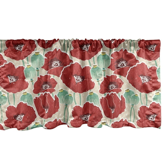 Ambesonne Poppy Flower Window Valance, Spring Garden Art, 54" X 12", Mint Green Beige