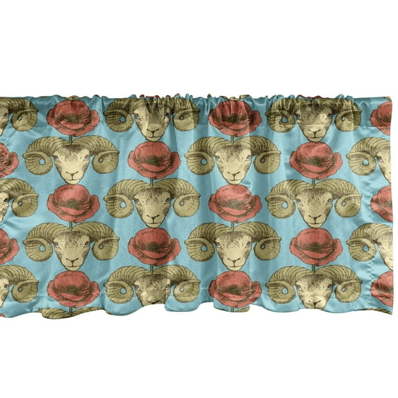 Ambesonne Poppy Flower Window Valance, Vintage Sketch Poppy, 54" X 12", Burnt Sienna Turquoise