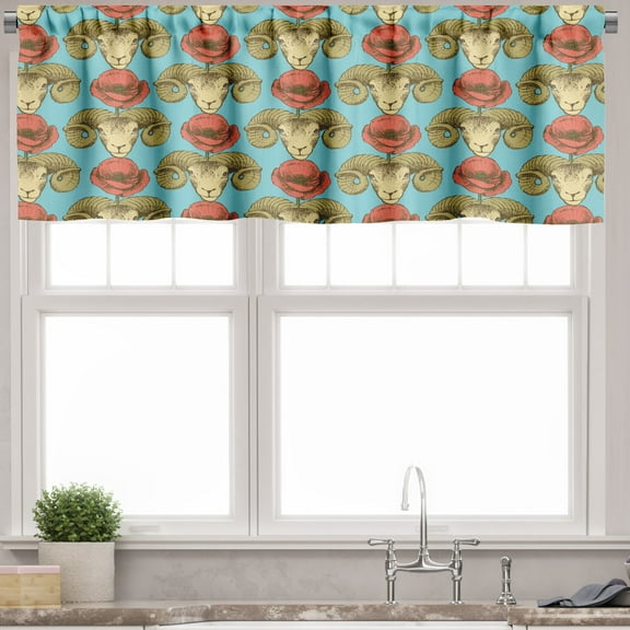 Ambesonne Poppy Flower Window Valance, Vintage Sketch Poppy, 54" X 12", Burnt Sienna Turquoise