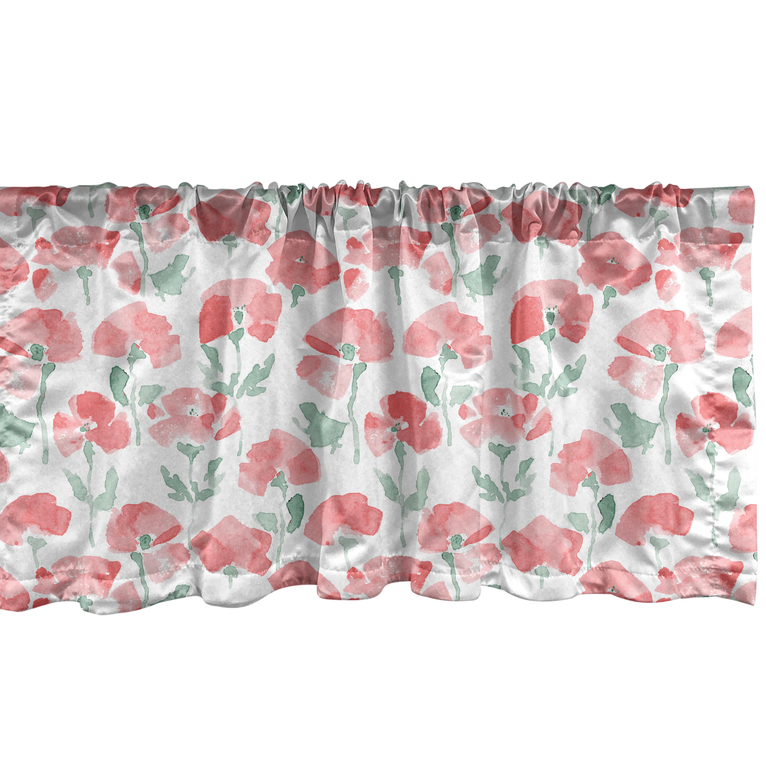 Coral and Green Floral Satin Rod Pocket Valance