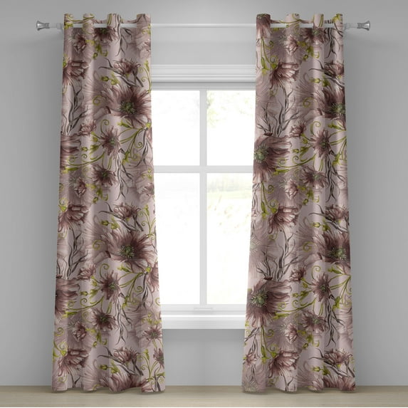 Ambesonne Poppy Grommet Curtain, Garden Themed Vintage Floral, 50"x120", Blush Yellow Green