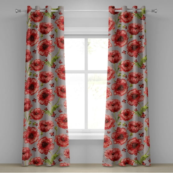 Ambesonne Poppy Grommet Curtain, Jungle Flowers Boho with Dots, 50"x96", Dark Coral Fern Green