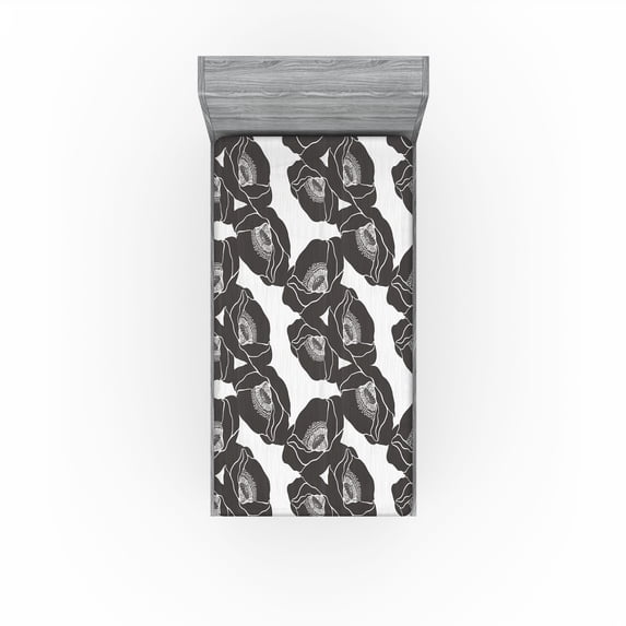Ambesonne Poppy Pattern Fitted Sheet, Modern Floral Neutral, Twin Size, Dimgray Coconut