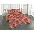 thumbnail image 1 of Ambesonne Poppy Quilted Bedspread Set 3 Pcs, Retro Garden Blooming Floral, King, Dark Coral and Tan, 1 of 4