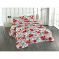 thumbnail image 1 of Ambesonne Poppy Quilted Bedspread Set 3 Pcs, Vintage Boho Feathers Flowers, Twin, Vermilion and Taupe Grey, 1 of 4