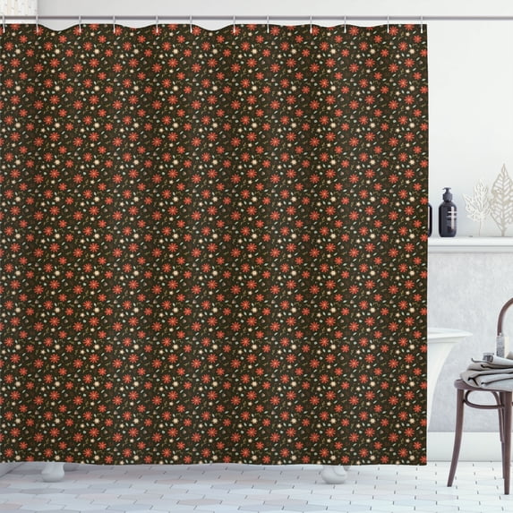 Ambesonne Poppy Shower Curtain, Antique Floral Flowers Print, 69"Wx84"L, Dark Olive Green and Umber