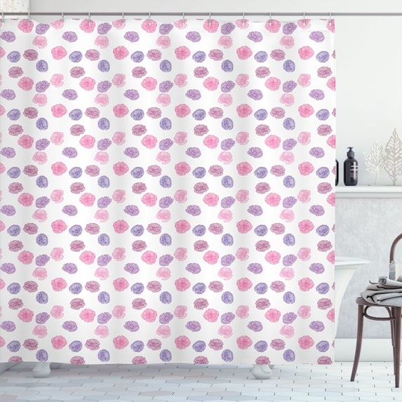 Ambesonne Poppy Shower Curtain, Striped Flowers Floral Print, 69"Wx75"L, Soft Pink and Pale Purple