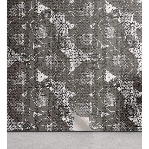 Ambesonne Poppy Silhouettes Peel & Stick Wallpaper for Home, Floral Grunge Art, 13"x100", Pale Grey White