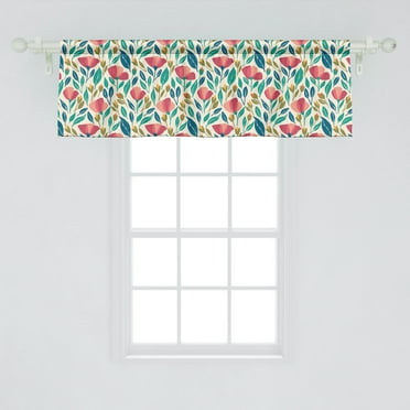 Ambesonne Poppy Window Valance, Colorful Spring Garden with Abstract Leaves Sprouts and Petals Nature Beauty Theme, Curtain Valance for Kitchen Bedroom Decor with Rod Pocket, 54" X 18", Multicolor