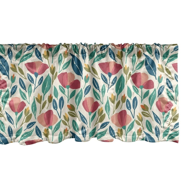 Ambesonne Poppy Window Valance, Colorful Spring Garden with Abstract Leaves Sprouts and Petals Nature Beauty Theme, Curtain Valance for Kitchen Bedroom Decor with Rod Pocket, 54" X 18", Multicolor