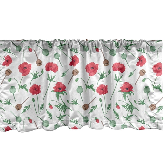 Ambesonne Poppy Window Valance, Flower Bloom Pattern with Forestry Theme Garden Art Medicinal Plants, Curtain Valance for Kitchen Bedroom Decor with Rod Pocket, 54" X 18", Dark Pink Pale Green