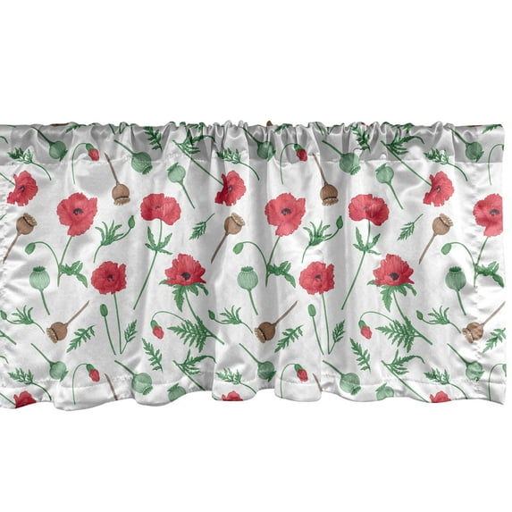 Ambesonne Poppy Window Valance, Flower Bloom Pattern with Forestry Theme Garden Art Medicinal Plants, Curtain Valance for Kitchen Bedroom Decor with Rod Pocket, 54" X 18", Dark Pink Pale Green