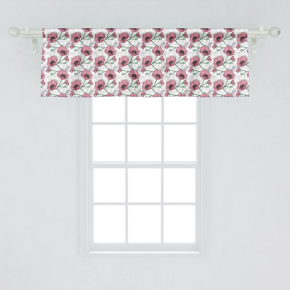 Ambesonne Poppy Window Valance, Pastel Blossoming Spring Meadow Flourishing Picturesque Rural Petals, Curtain Valance for Kitchen Bedroom Decor with Rod Pocket, 54" X 18", Dried Rose and Sea Green