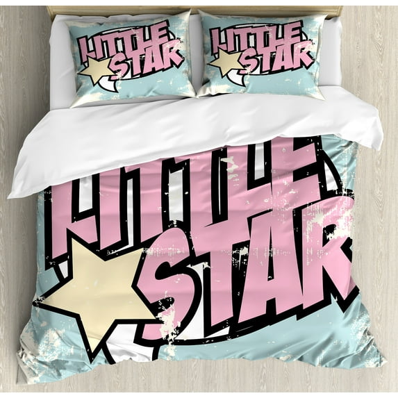 Ambesonne Popstar Party Duvet Cover Sets, Grunge Retro Star, 2-Queen, Pale Pink Pale Blue