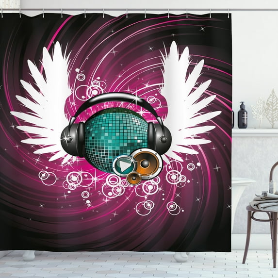 Ambesonne Popstar Party Shower Curtain, Disco Ball Music, 69"Wx75"L, Magenta Black and Teal