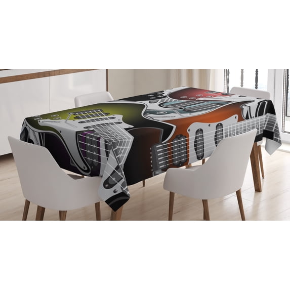 Ambesonne Popstar Party Tablecloth Rectangular Table Cover, Colorful Guitars, 52"x70", Multicolor