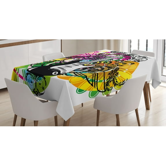 Ambesonne Popstar Party Tablecloth Rectangular Table Cover, Floral Vibrant, 60"x84", Multicolor