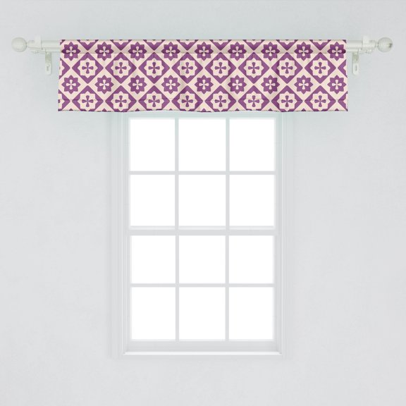 Ambesonne Portuguese Window Valance, Floral Theme Traditional Azulejo Patterns with Geometric Design, Curtain Valance for Kitchen Bedroom Decor with Rod Pocket, 54" X 12", Pale Eggplant and Beige