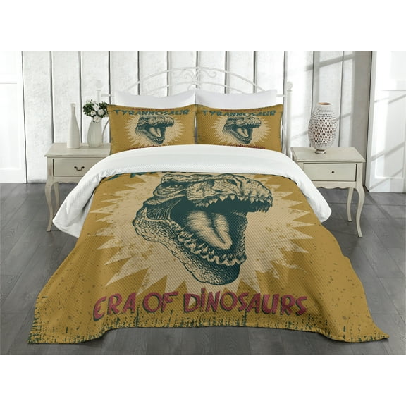 Ambesonne Poster Quilted Bedspread Set 3 Pcs, Grunge Style Vintage, Queen Size, Pale Coffee