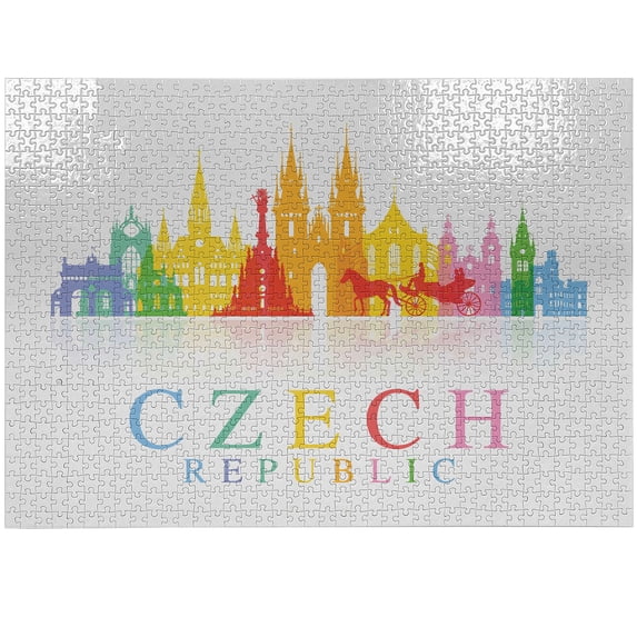 Ambesonne Prague Jigsaw Puzzle Durable Cardboard, Rainbow Colored Composition, 1000 pcs, Multicolor