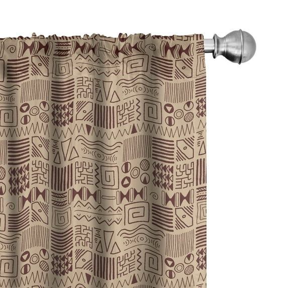Ambesonne Prehistoric Art 4-Panel Curtains, Ethnic Triangle Motif, 56"x84", Ecru Brown