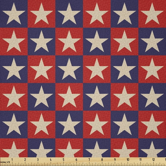 Ambesonne Prehistoric Country Fabric by the Yard Microfiber, National Stars, 5 Yards, Cream Navy Red