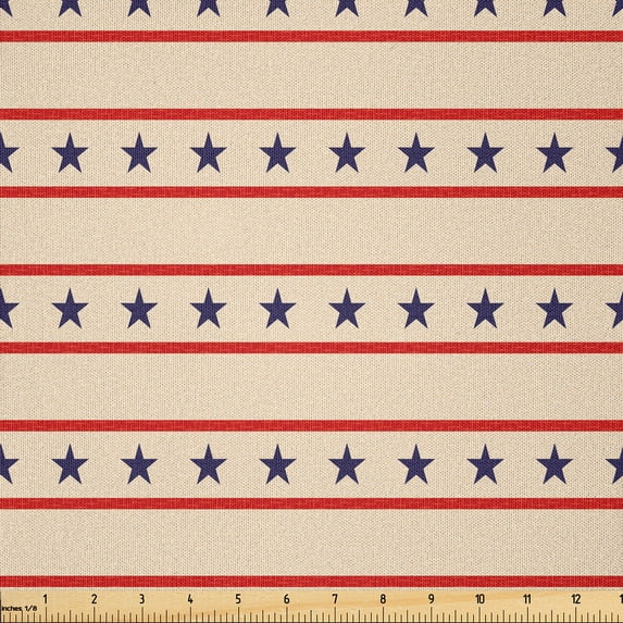 Ambesonne Prehistoric Country Fabric by the Yard Microfiber, Nostalgic USA, 10 Yards, Navy Blue Cream Red