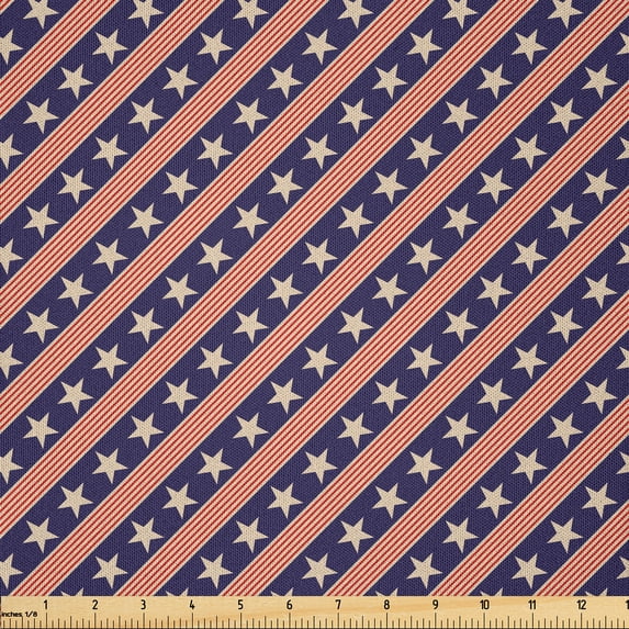 Ambesonne Prehistoric Country Fabric by the Yard Microfiber, Patriot Star, 3 Yards, Navy Coral Cream