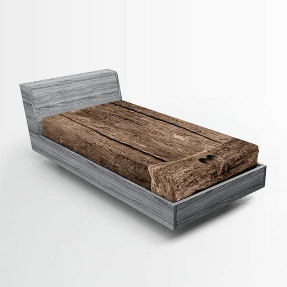 Ambesonne Prehistoric Country Fitted Sheet 2 Pcs Set, Heart on Wood, Twin XL, Umber