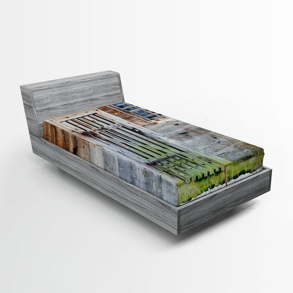 Ambesonne Prehistoric Country Fitted Sheet 2 Pcs Set, Old Farmhouse, Twin XL, Brown Green Grey