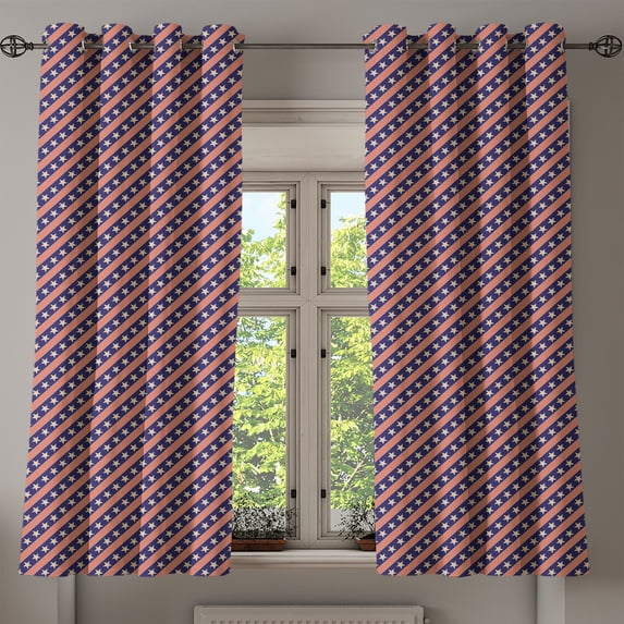Ambesonne Prehistoric Country Grommet Curtain, Patriot Star, 50" x 63", Navy Coral Cream