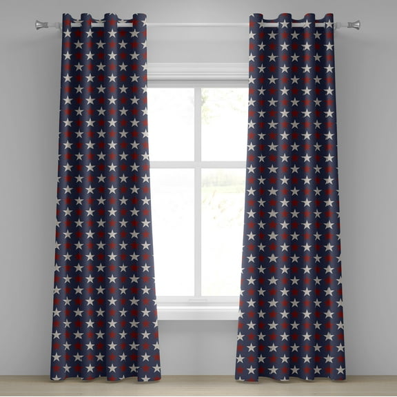 Ambesonne Prehistoric Country Grommet Curtain, US Freedom, 50" x 108", Dark Blue White and Ruby
