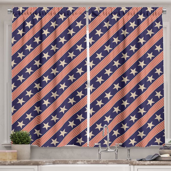 Ambesonne Prehistoric Country Kitchen Curtains, Patriot Star, 55"x45", Navy Coral Cream
