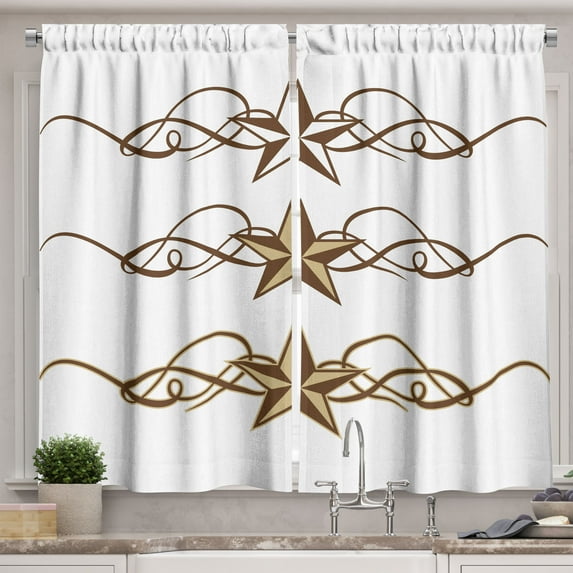 Ambesonne Prehistoric Country Kitchen Curtains, Western, 55"x39", Brown Pale Coffee