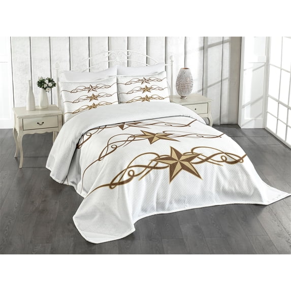 Ambesonne Prehistoric Country Quilted Bedspread Set 3 Pcs, Western, Queen Size, Brown Pale Coffee