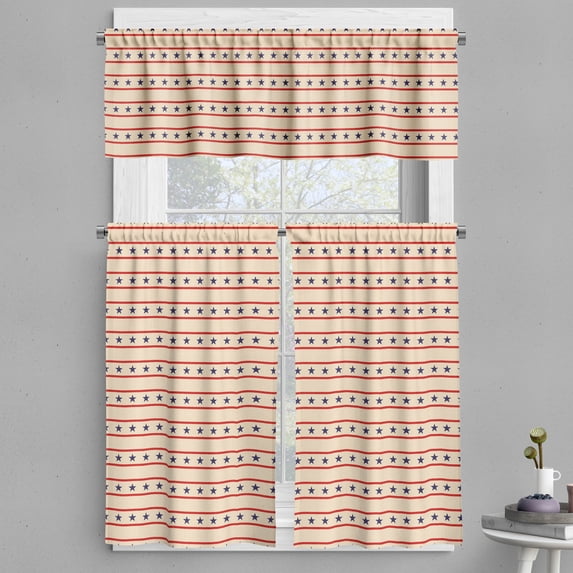 Ambesonne Prehistoric Country Valance & Curtain, Nostalgic USA, 55"x45", Navy Blue Cream Red