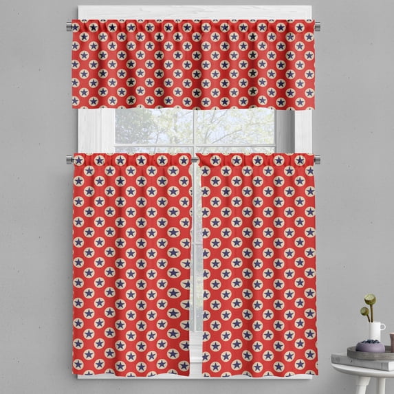 Ambesonne Prehistoric Country Valance & Curtain, Stars Dots, 55"x24", Scarlet Navy Blue Cream