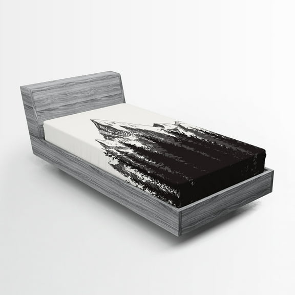 Ambesonne Prehistoric Fitted Sheet, Fir Forest Boho Drawing, Twin XL Size, Dimgrey