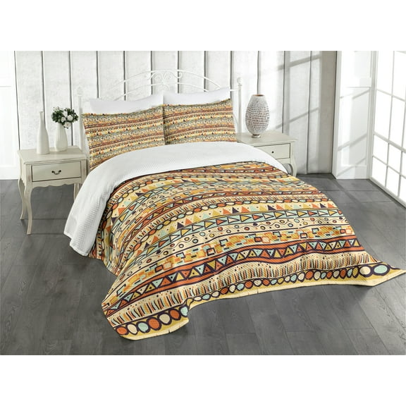 Ambesonne Prehistoric Quilted Bedspread Set 3 Pcs, Mexican Style, Queen Size, Multicolor
