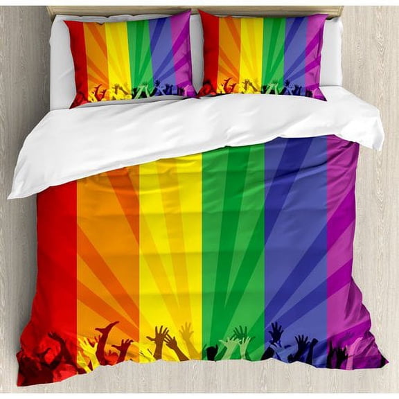 Ambesonne Pride Decorations People Celebrating International Day for LGBT Community Colorful Striped Duvet Cover Set
