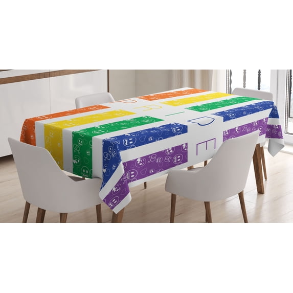 Ambesonne Pride Emoji Tablecloth Rectangular Table Cover, Rainbow Funny Faces Art, 60"x84", White Multicolor