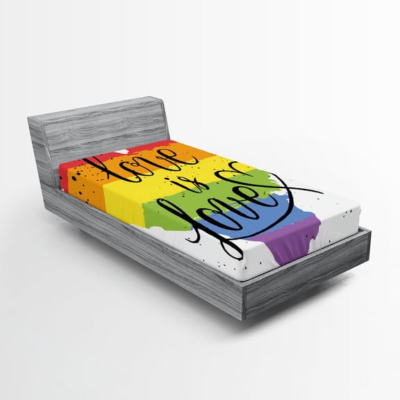Ambesonne Pride Fitted Sheet 2 Pcs Set, Love is Love Art LGBT, Twin, Multicolor