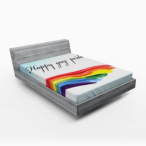 Ambesonne Pride Fitted Sheet, Celebratory Text Colorful, Queen Size, Multicolor