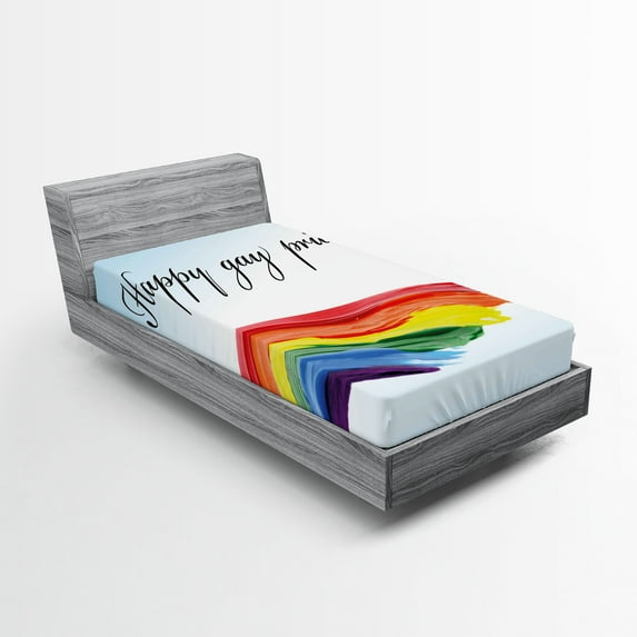 Ambesonne Pride Fitted Sheet, Celebratory Text Colorful, Twin Size, Multicolor